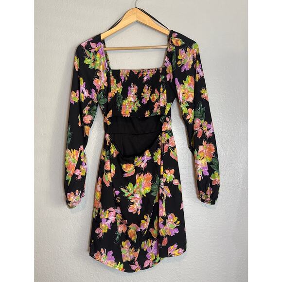 Nordstrom All in Favor Black Short Mini Tropical Floral Dress XS Party Going Out - Picture 5 of 12